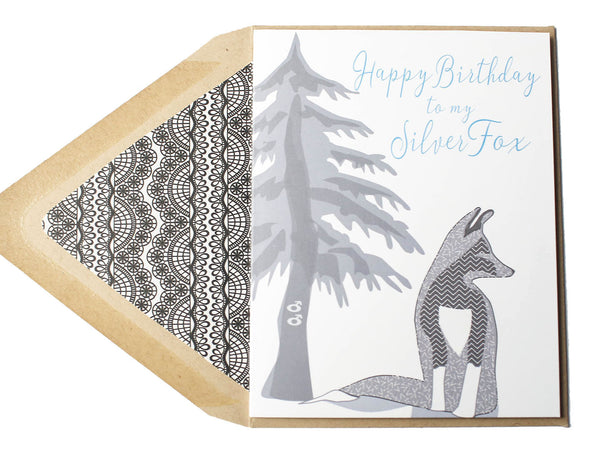 Silver Fox Birthday Card